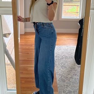 Top shop high waisted flair legged dark blue pant